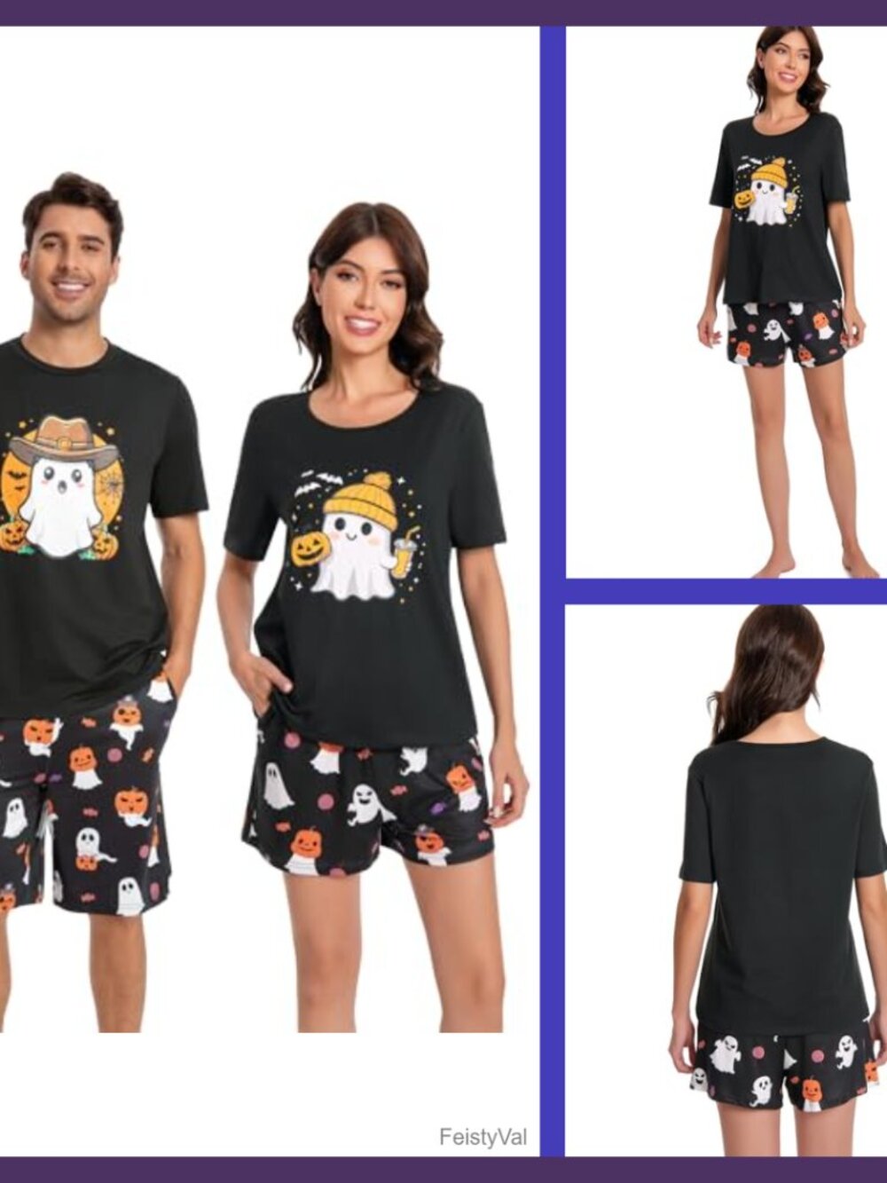Matching Halloween Couples Pajama Set Soft Knit Heart Print Short Sleeve